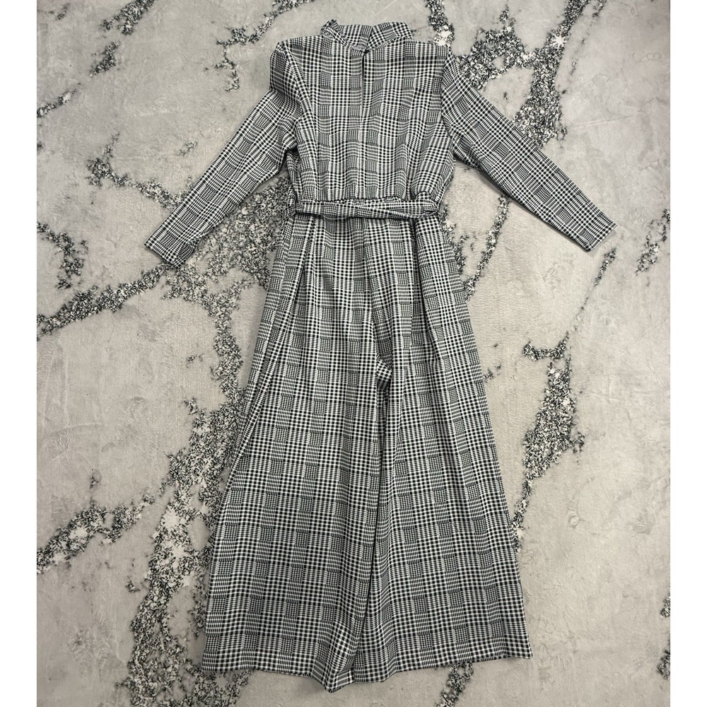 Eloquii Womens‎ Size 22 Plaid Belted Jumpsuit Wide Leg Black White Plus Career - Picture 2 of 16